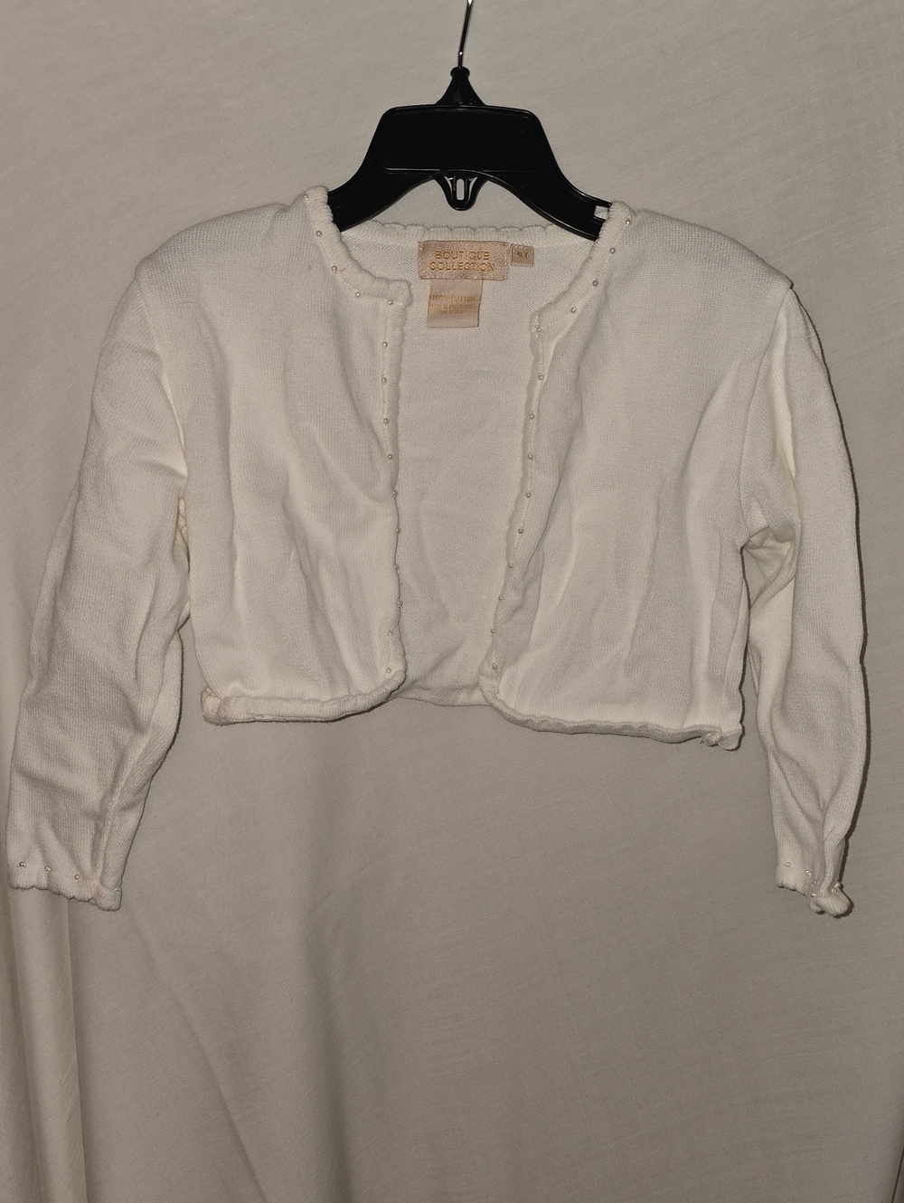 Girls Cream/White Pearl-Trim Bolero Cardigan